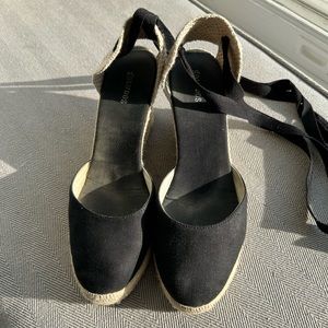 Soludos black tie espadrilles / The Marseille Wedge - Classic